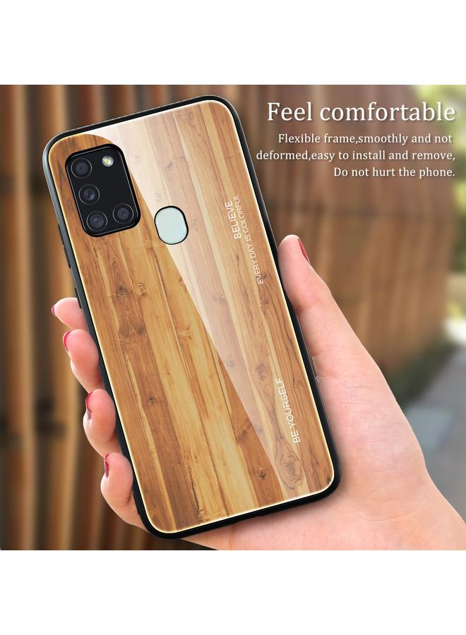 S-TOP Case For Samsung Galaxy A21s Wood Grain Glass Protective Case - Image 5