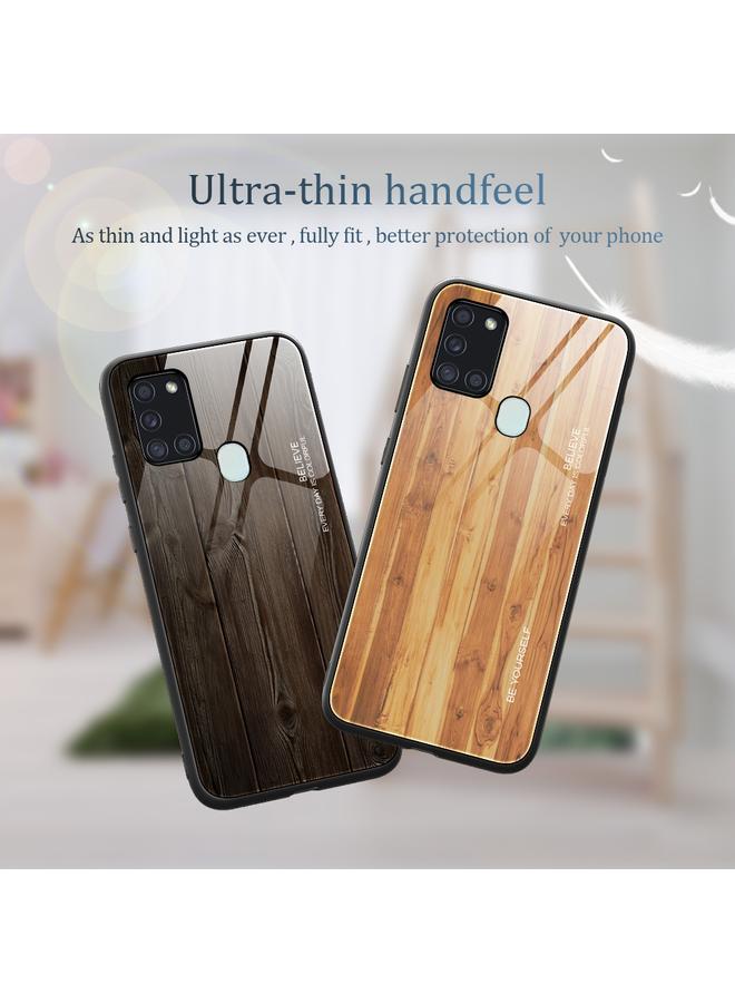 S-TOP Case For Samsung Galaxy A21s Wood Grain Glass Protective Case - Image 3