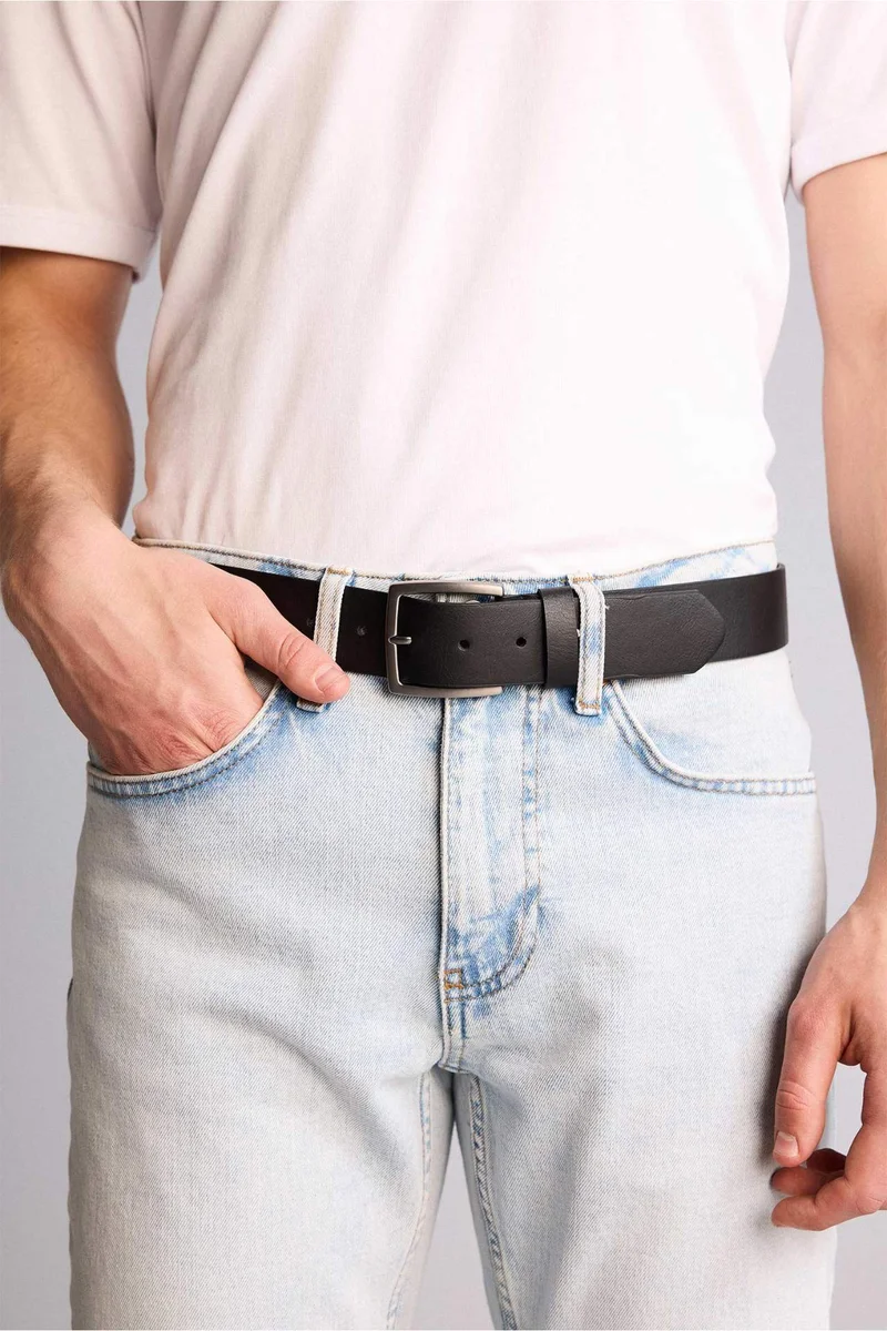 ديفاكتو Man Rectangle Clasp Faux Leather Jean Belt