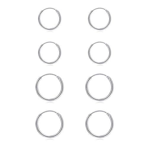 EPIRORA EPIRPRA Silver Hoop Earrings- Cartilage Earring Small Hoop Earrings for Women Men,4 Pairs of Hypoallergenic 925 Sterling Silver Tragus Earrings(Silver,8mmx2+10mmx2) - Image 1
