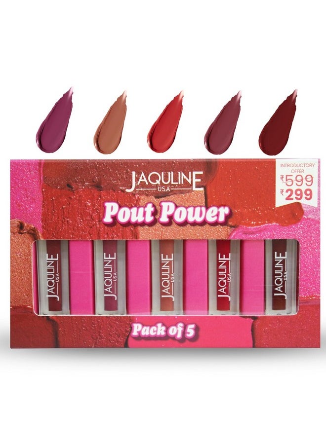 Jaquline USA - Pout Power Set Of 5 Liquid Matte Lipstick | Water Proof | Smudge Proof | Transfer Proof |Long Lasting | Hydrating & Lightweight| (5X1.25Ml) - Image 1