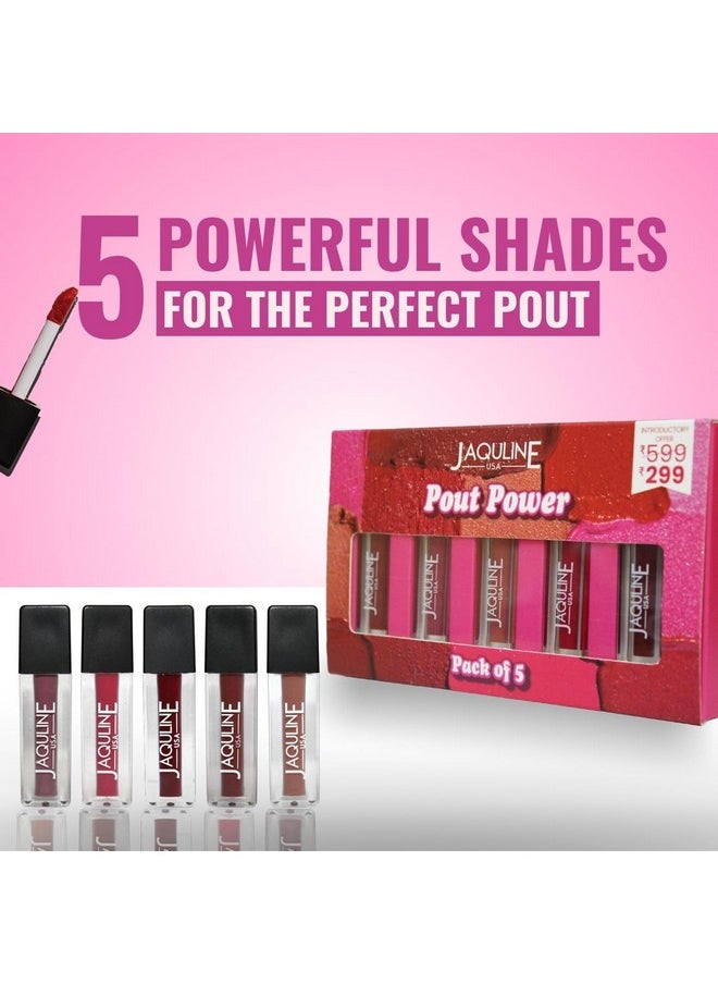Jaquline USA - Pout Power Set Of 5 Liquid Matte Lipstick | Water Proof | Smudge Proof | Transfer Proof |Long Lasting | Hydrating & Lightweight| (5X1.25Ml) - Image 1