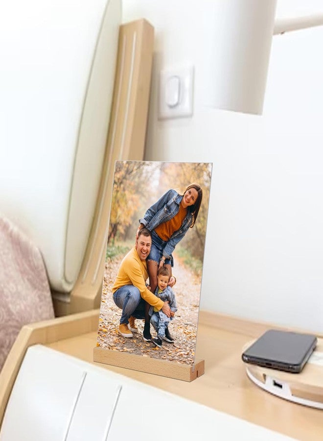 Desi Rang Acrylic Photo Holder with Wooden Base (A5, 5x7 inch, Straight/Slant placing, 2 side, Set of 2 ) Clear Display Table Picture Frame Sign Flyer Menu Stand Office Wedding Restaurant Hotel Home - Image 2