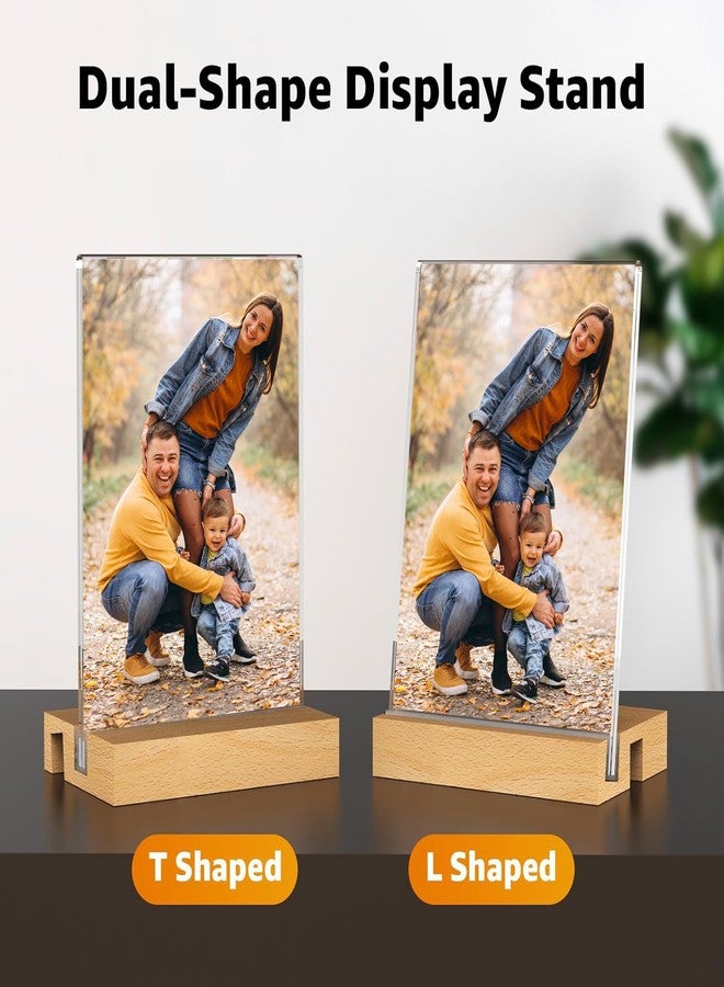 Desi Rang Acrylic Photo Holder with Wooden Base (A5, 5x7 inch, Straight/Slant placing, 2 side, Set of 2 ) Clear Display Table Picture Frame Sign Flyer Menu Stand Office Wedding Restaurant Hotel Home - Image 3