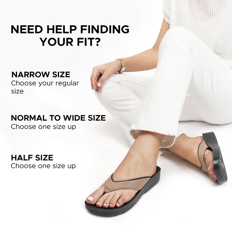 AEROTHOTIC Comfy Flip Flops for Women with Arch Support Orthotic Footbed Stylish Faux Leather Padded Straps with Soft Toe Post & Non-Slip Sole Slip On Casual Indoor and Outdoor Ladies Sandals (Flumen Beige, Size 10) - Image 3
