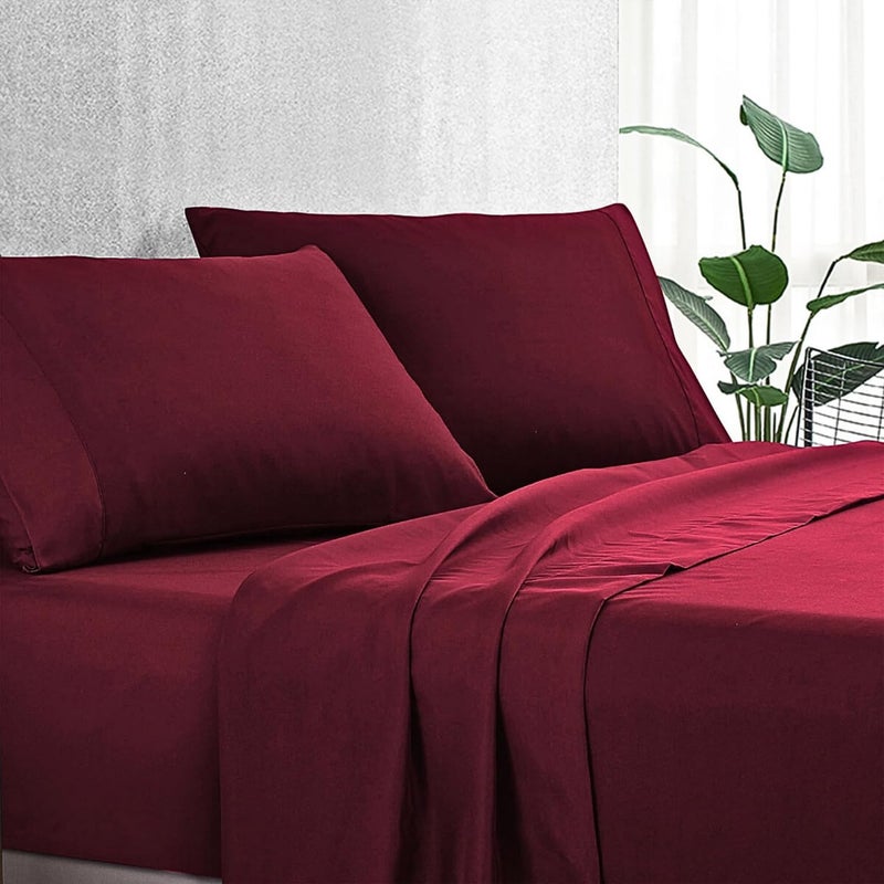 FOAM CRAFT® Luxury Quality 6 Piece Bed Sheet Set - Queen Size, 100% Cotton, Burgundy - Image 1