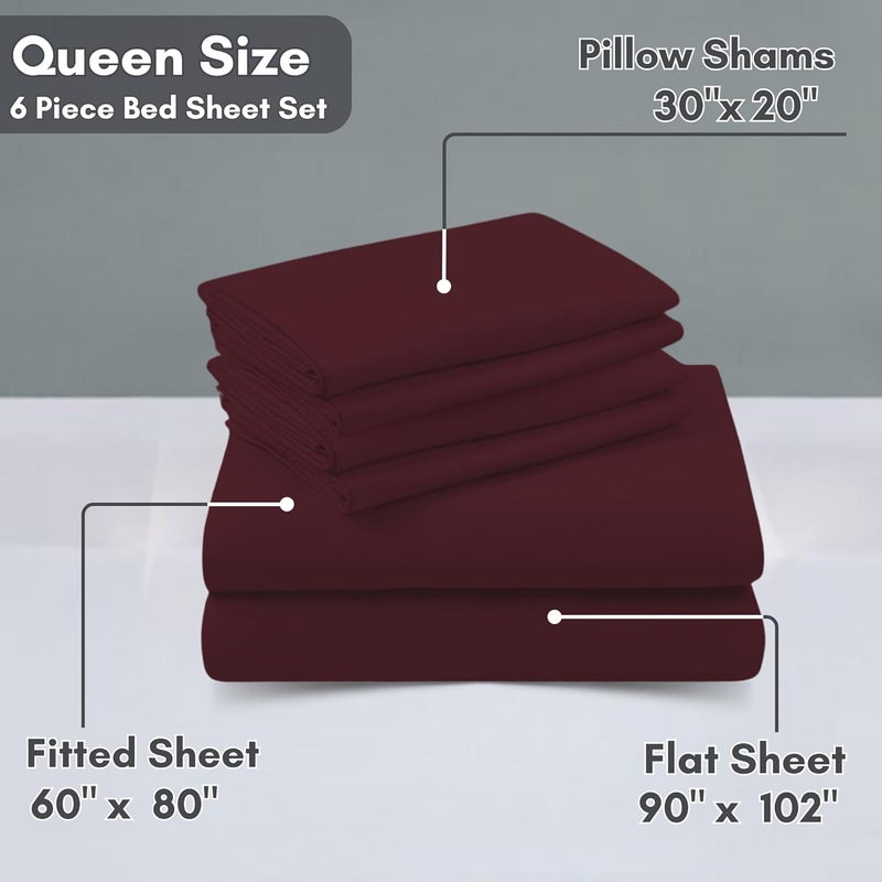 FOAM CRAFT® Luxury Quality 6 Piece Bed Sheet Set - Queen Size, 100% Cotton, Burgundy - Image 2