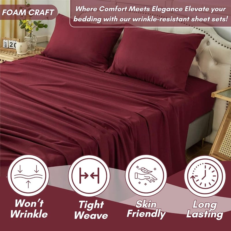FOAM CRAFT® Luxury Quality 6 Piece Bed Sheet Set - Queen Size, 100% Cotton, Burgundy - Image 3