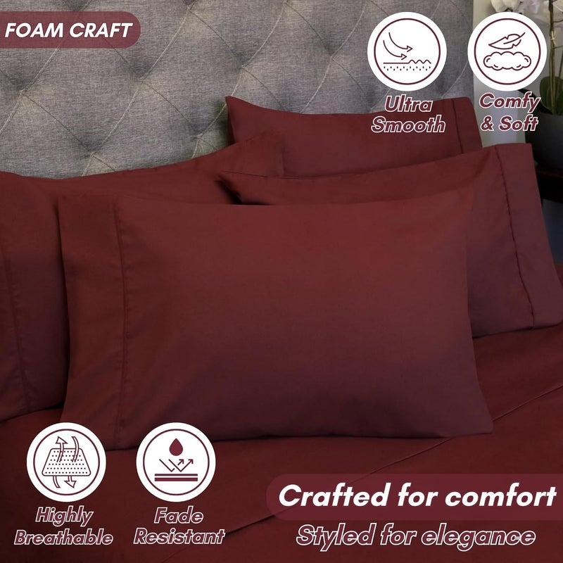 FOAM CRAFT® Luxury Quality 6 Piece Bed Sheet Set - Queen Size, 100% Cotton, Burgundy - Image 5