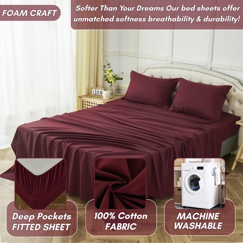 FOAM CRAFT® Luxury Quality 6 Piece Bed Sheet Set - Queen Size, 100% Cotton, Burgundy - Image 4