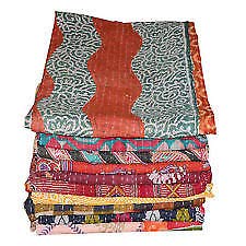 TEXTILLHUB TEXTILLHUB Indian Tribal Kantha Quilt  Vintage Handmade Blanket Patch Throw Hippie Bohemian Cotton Saree Made Rally 10 