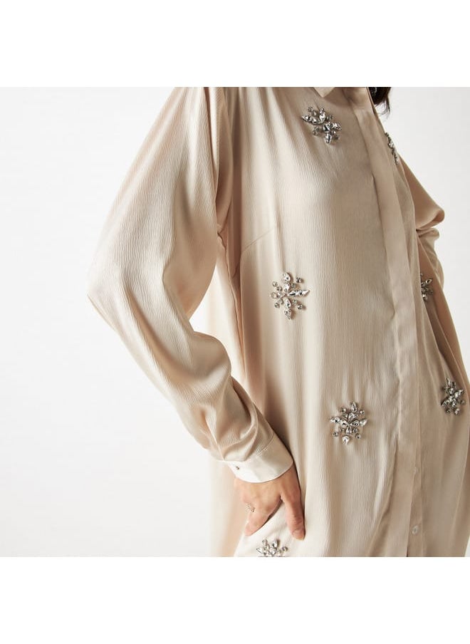 ايكونيك تونيك مزخرف بياقة عادية وأكمام طويلة من آيكونيك  - Image 4