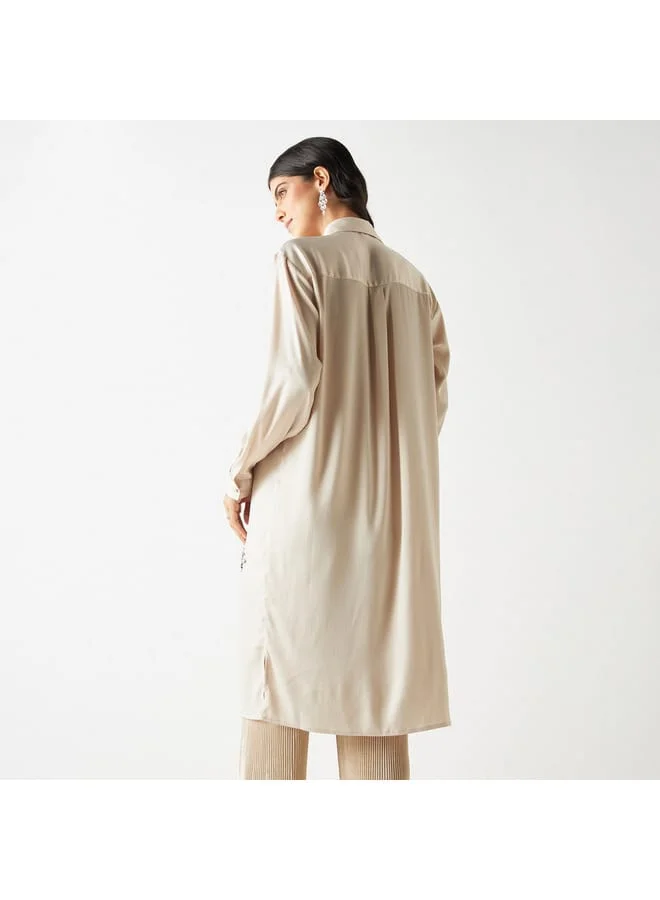 Iconic Iconic Embellished Collared Tunic with Long Sleeves