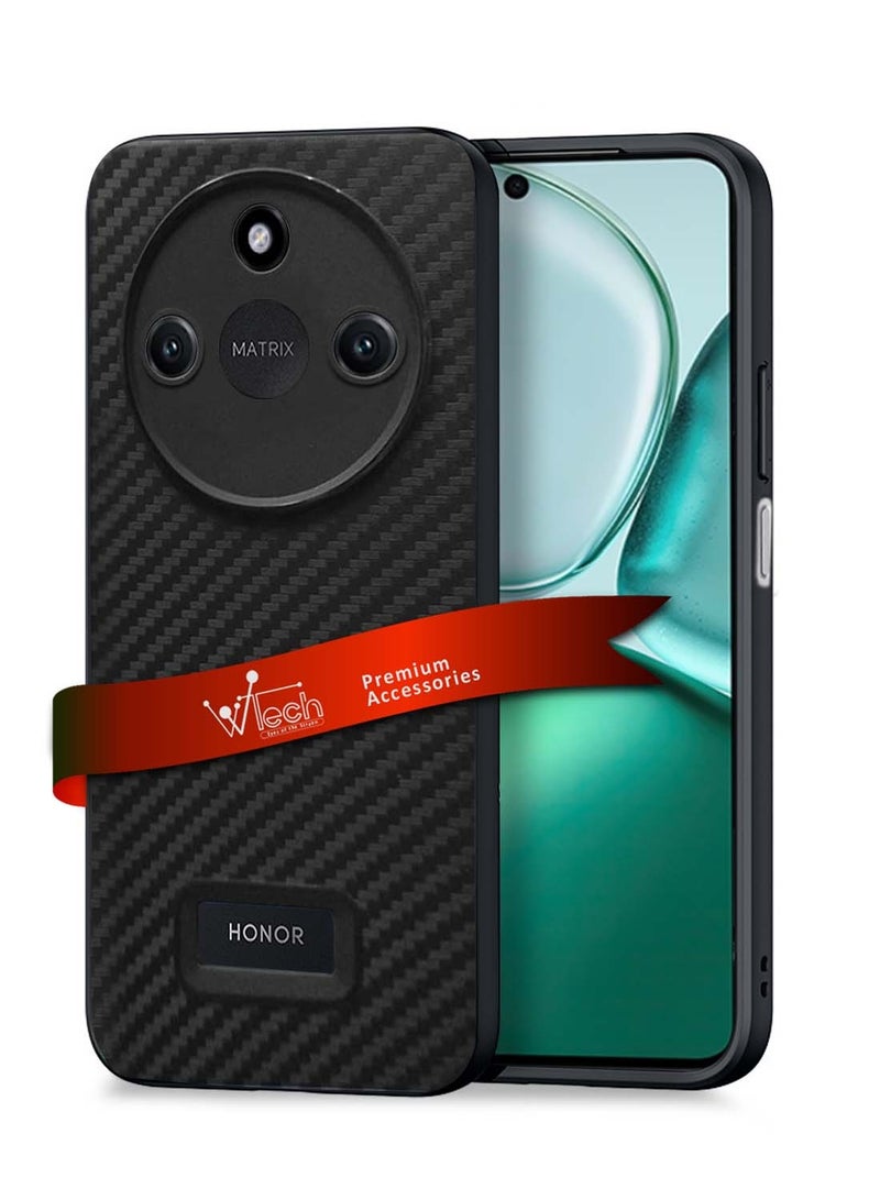 Wtech Honor X9c Smart 5G 2024 Liquid Silicone Carbon Fiber Texture Case Cover - Black - Image 1