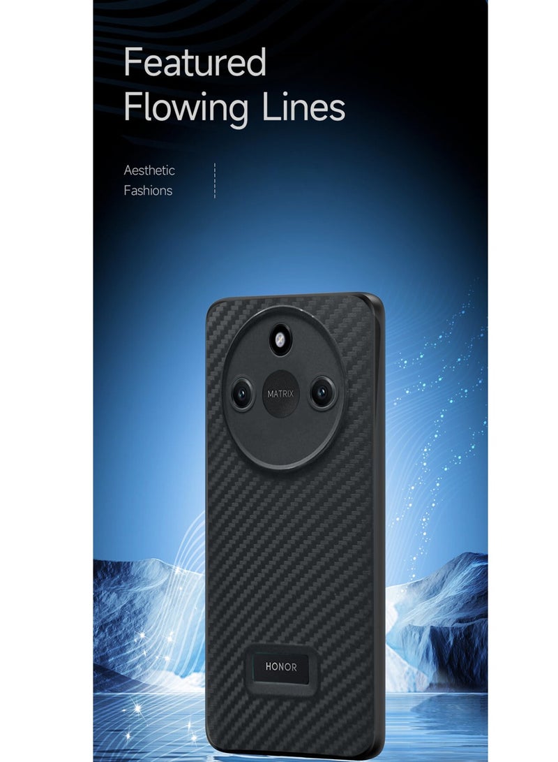 Wtech Honor X9c Smart 5G 2024 Liquid Silicone Carbon Fiber Texture Case Cover - Black - Image 3