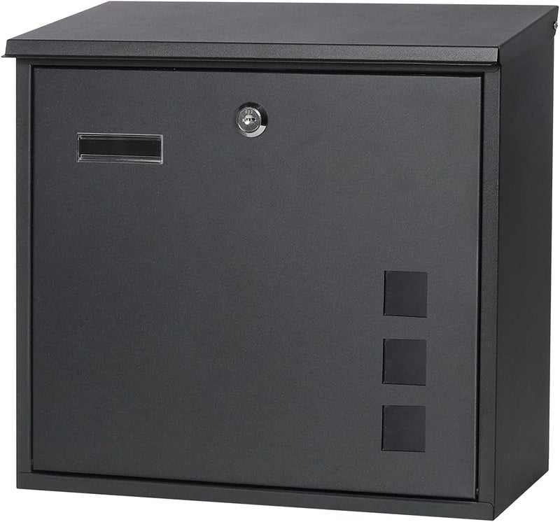 Decaller Metal Wall Mounted Mailboxes with Key Lock, Large Mail Box with View Window, Black - Image 1