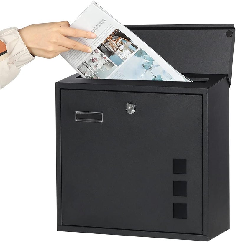 Decaller Metal Wall Mounted Mailboxes with Key Lock, Large Mail Box with View Window, Black - Image 3