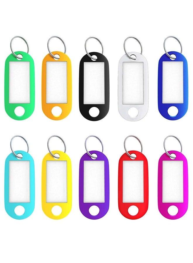 Key Tags, 50 Pack Tough Labels Key ring Key chain with Split Ring and White Label - 10 Assorted Colors - Image 1