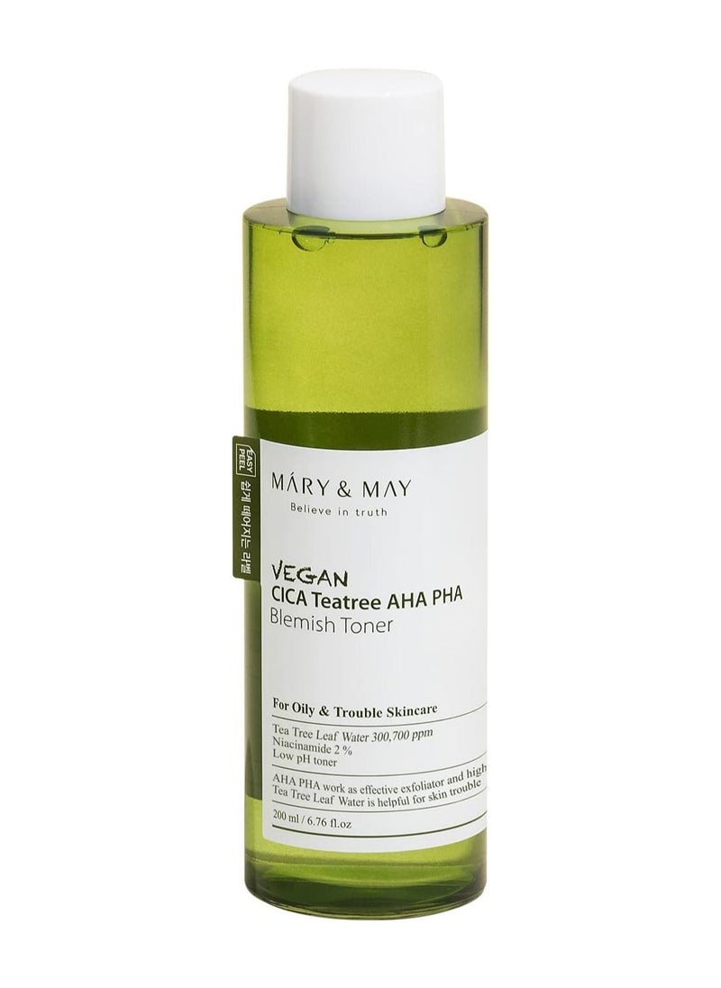 MARY & MAY - Mary&May Vegan CICA Tea Tree AHA PHA Toner 200ml - Image 1
