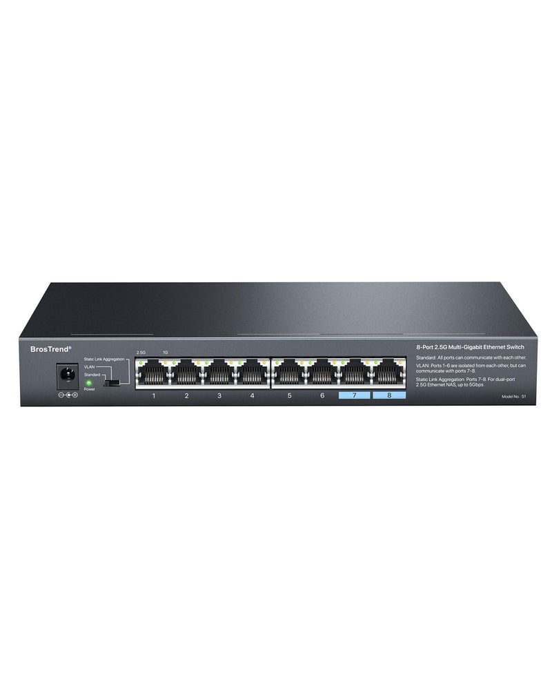 BrosTrend BrosTrend 8-Port 2.5G Ethernet Switch Multi-Gigabit Unmanaged Network Switch 2.5Gb Switch Supports Static Link Aggregation & VLAN, Ethernet Hub Fanless, Desktop Wall Mount, Limited Lifetime Protection  - Image 1