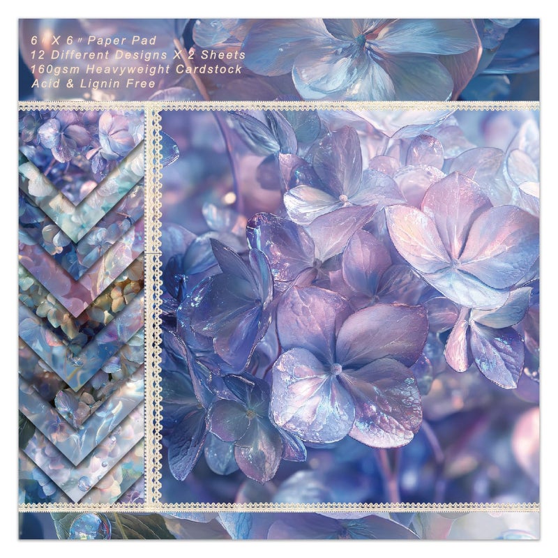 EAMOTOL Purple Flowers Scrapbooking Paper Pad - 24 Sheets 6'' x 6'' Aesthetic Patterned Decorative Collage Decoupage for Wrapping Folded Cardstock Supplies Gift Cardstock DIY Crafts Scrapbook Photo Album - Image 1