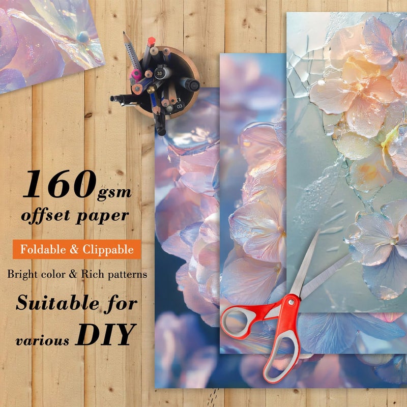 EAMOTOL Purple Flowers Scrapbooking Paper Pad - 24 Sheets 6'' x 6'' Aesthetic Patterned Decorative Collage Decoupage for Wrapping Folded Cardstock Supplies Gift Cardstock DIY Crafts Scrapbook Photo Album - Image 3