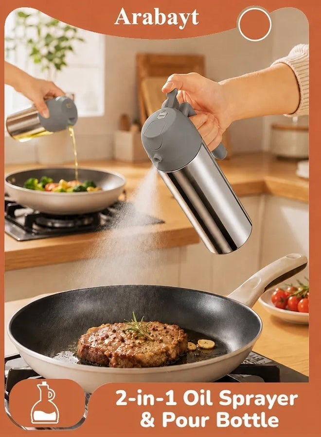 Rightsure 500ml Oil Spray Bottle,Versatile 2 in 1 Olive Oil Dispenser and Oil Bottle,316 Stainless Steel Oil Bottle for Cooking, Kitchen,Salad, Barbecue,Food Grade Oil Mister Sprayer,Gray - Image 1