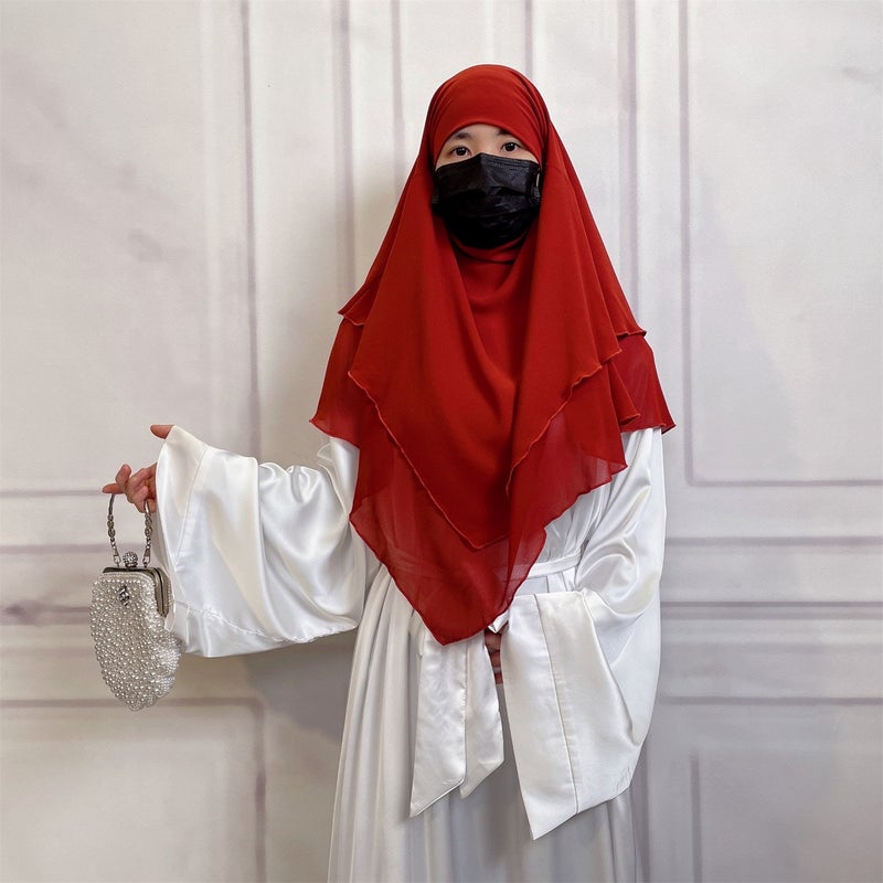 Casual Style Plain Double-Layer Chiffon Headscarf - Image 4