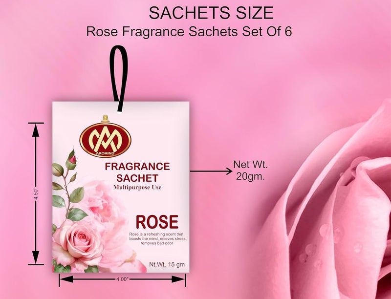 AROMIND Aromind Fragrance Sachet Rose Versatile Air Freshener for Car Wardrobe Drawer Kitchen Bathroom Clothes and Travel Bag Long Lasting Fragrance Pack of 6 20 gm Each Fragrance Pouch Pure Natural  - Image 3