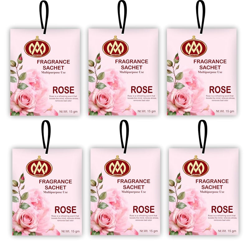 AROMIND Aromind Fragrance Sachet Rose Versatile Air Freshener for Car Wardrobe Drawer Kitchen Bathroom Clothes and Travel Bag Long Lasting Fragrance Pack of 6 20 gm Each Fragrance Pouch Pure Natural  - Image 1