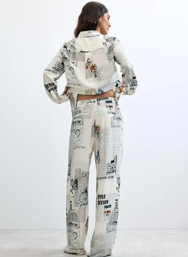 Desigual White Printed Wide-Leg Trousers for Women | Best Price UAE