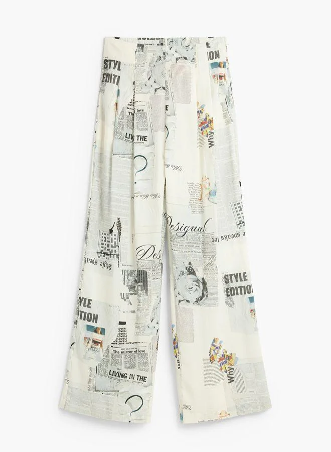 Desigual White Printed Wide-Leg Trousers for Women | Best Price UAE