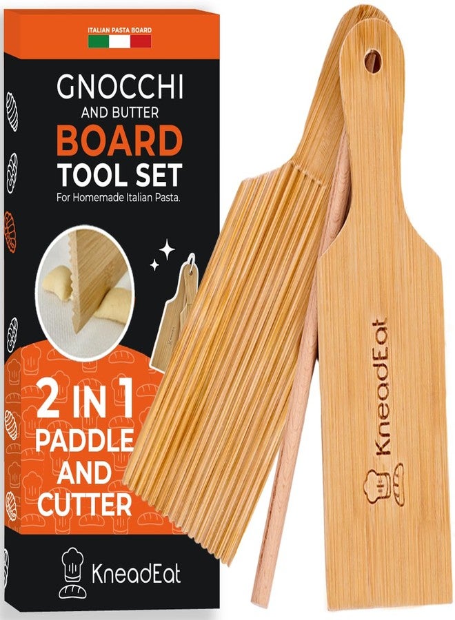 KneadEat Gnocchi Board and Butter Paddle Set - Authentic Bamboo Pasta Roller Tools for Gnocchi, Cavatelli, Garganelli, Cavarola - Wooden Gnocchi Maker and Pasta Board Kit - Image 1