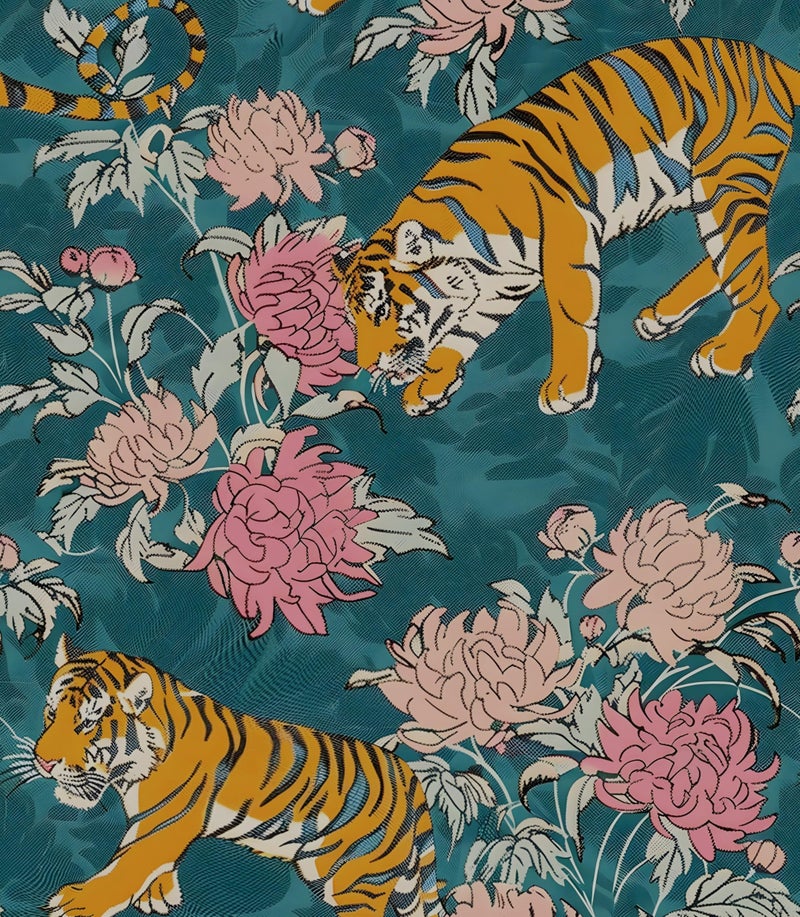 Laatse Tiger Wallpaper Peel and Stick Animals Floral Contact Paper 175 x 3937 BlueOrangePink Vintage Flower Wall Paper Self Adhesive Removable Waterproof for Bathroom Walls Shelves Cabinet Table - Image 2
