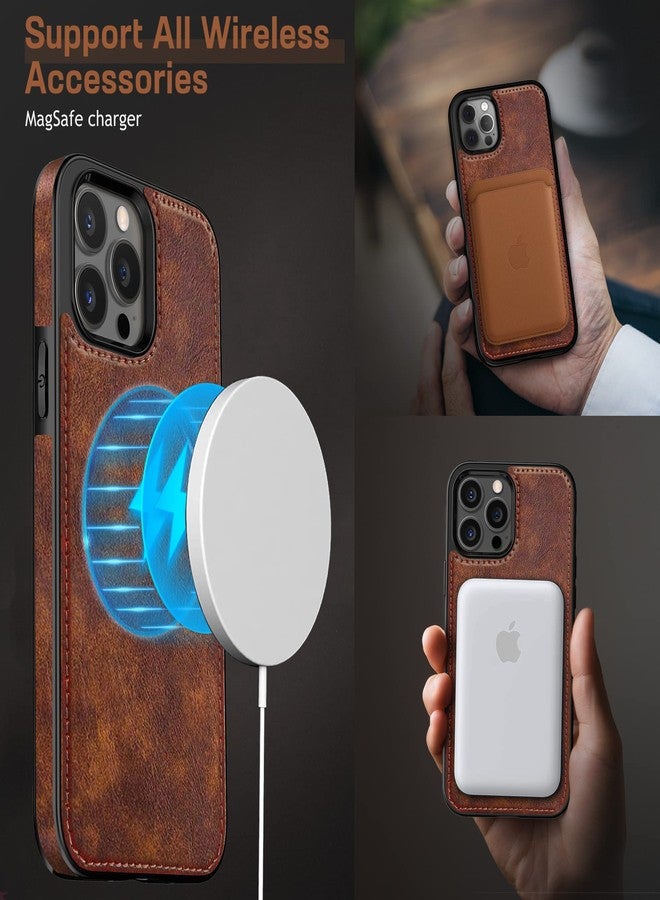 LOHASIC جراب LOHASIC من الجلد لهاتف iPhone 13 Pro Max، متوافق مع MagSafe، تصميم أنيق وفاخر من البولي يوريثان، مانع للانزلاق، متين، مقاوم للصدمات، غطاء حماية كامل للجسم، جرابات هاتف لهاتف iPhone 13 Pro Max مقاس 6.7 بوصة - بني - Image 4