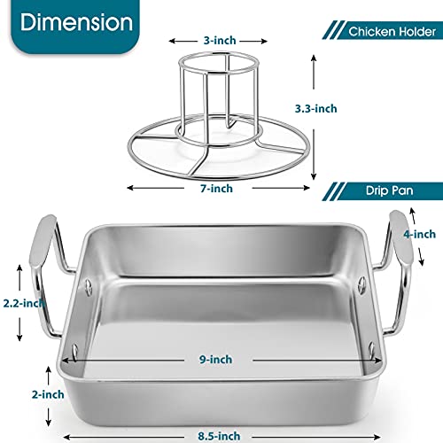 TeamFar Beer Can Chicken Holder, Stainless Steel Roasting Drip Pan with Vertical Rack Stand for Grill Oven Smoker, Healthy & Heavy Duty, Easy Clean & Dishwasher Safe (1 Pan + 1 Rack) - Image 2