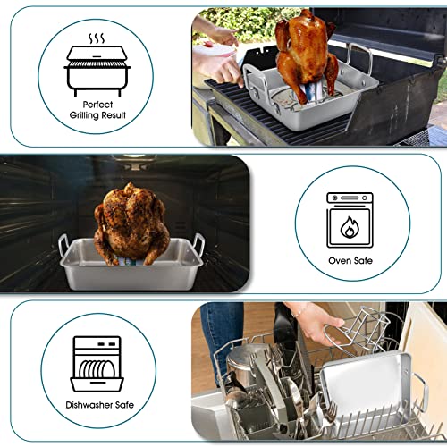 TeamFar Beer Can Chicken Holder, Stainless Steel Roasting Drip Pan with Vertical Rack Stand for Grill Oven Smoker, Healthy & Heavy Duty, Easy Clean & Dishwasher Safe (1 Pan + 1 Rack) - Image 5
