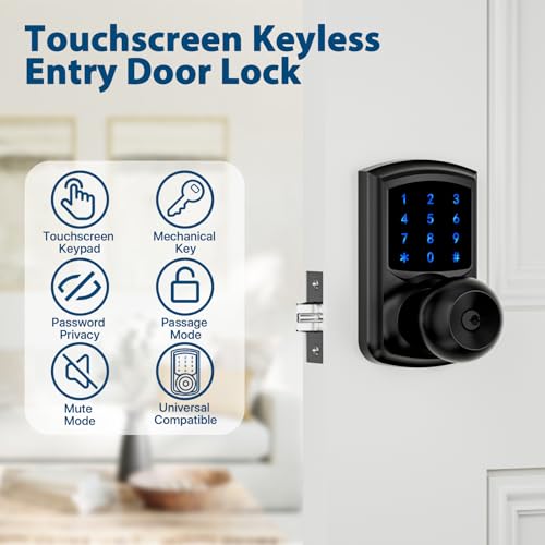 Hidalife Keyless Entry Door Lock with Code, Keypad Door Lock with Handle, Touchscreen Digital Lock with Keypad for Front Door, Auto-Lock, Matte Black - Image 3