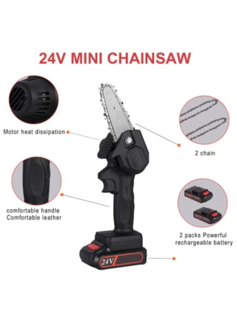 GENNEXT Cordless Chainsaw One Hand 6 Inch Small Chain Saw With 24V Rechargeable Battery Portable Cutting Tool For Tree Branch Trimming Wood Gardening Mini Electric Chainsaw Kit, Adjustable Speed - Image 3