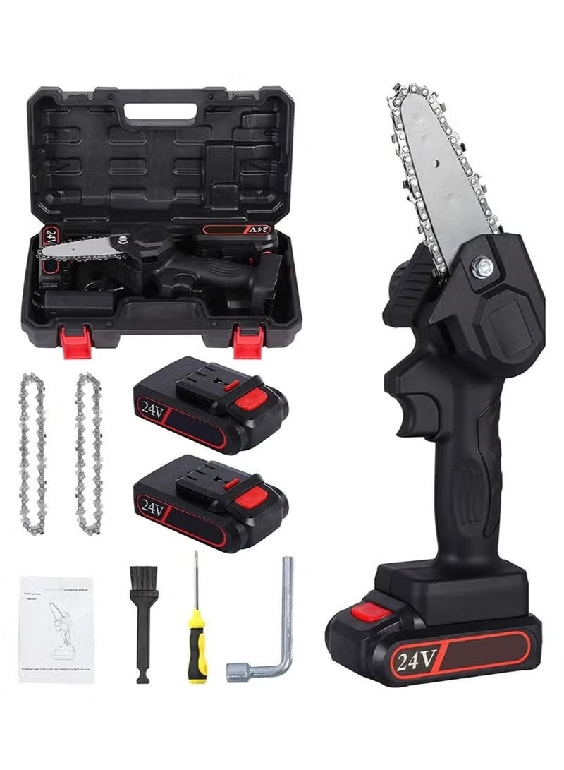 GENNEXT Cordless Chainsaw One Hand 6 Inch Small Chain Saw With 24V Rechargeable Battery Portable Cutting Tool For Tree Branch Trimming Wood Gardening Mini Electric Chainsaw Kit, Adjustable Speed - Image 1