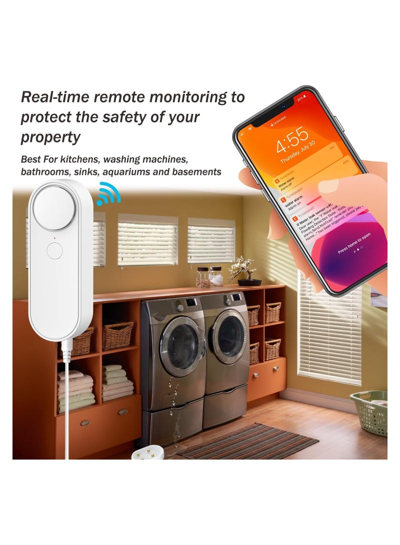 WiFi Water Alarm Leak Detector Smart Water Sensor Alarms with Double Sided Probe Remote App Monitoring 100dB Loud Alarm Sound AAA Battery Powered (Not Include) - Image 3