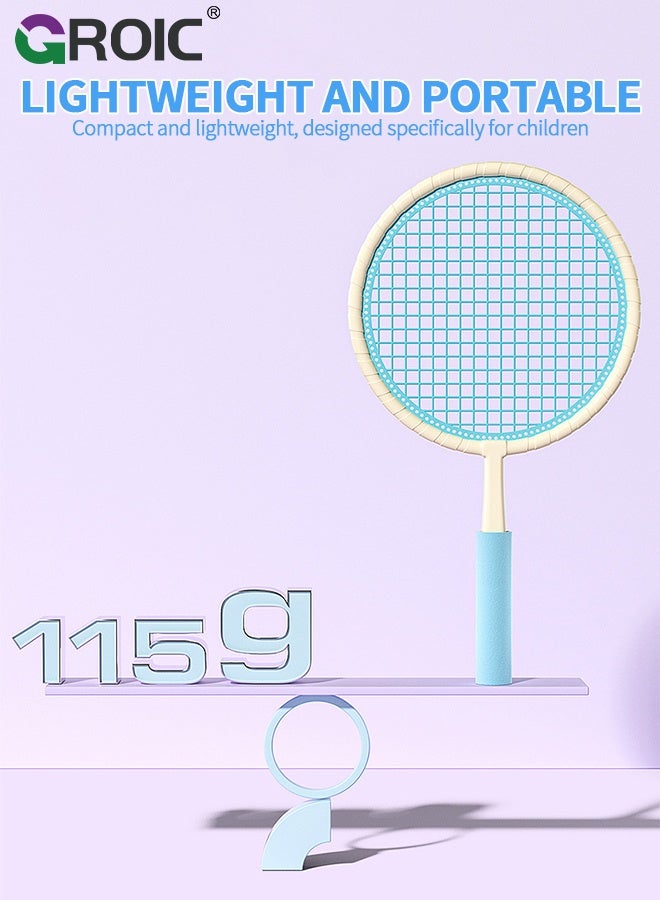 GROIC Kids Badminton Set, 2Pcs Beige Blue Lightweight Racquets for Boys Girls, 3 Shuttlecocks and 1 Tennis Ball, Indoor Outdoor Sports Training Kit for Beginners, Children Outdoor Sports, Tennis Racket Set - Image 5