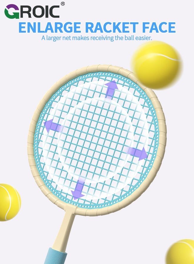 GROIC Kids Badminton Set, 2Pcs Beige Blue Lightweight Racquets for Boys Girls, 3 Shuttlecocks and 1 Tennis Ball, Indoor Outdoor Sports Training Kit for Beginners, Children Outdoor Sports, Tennis Racket Set - Image 4