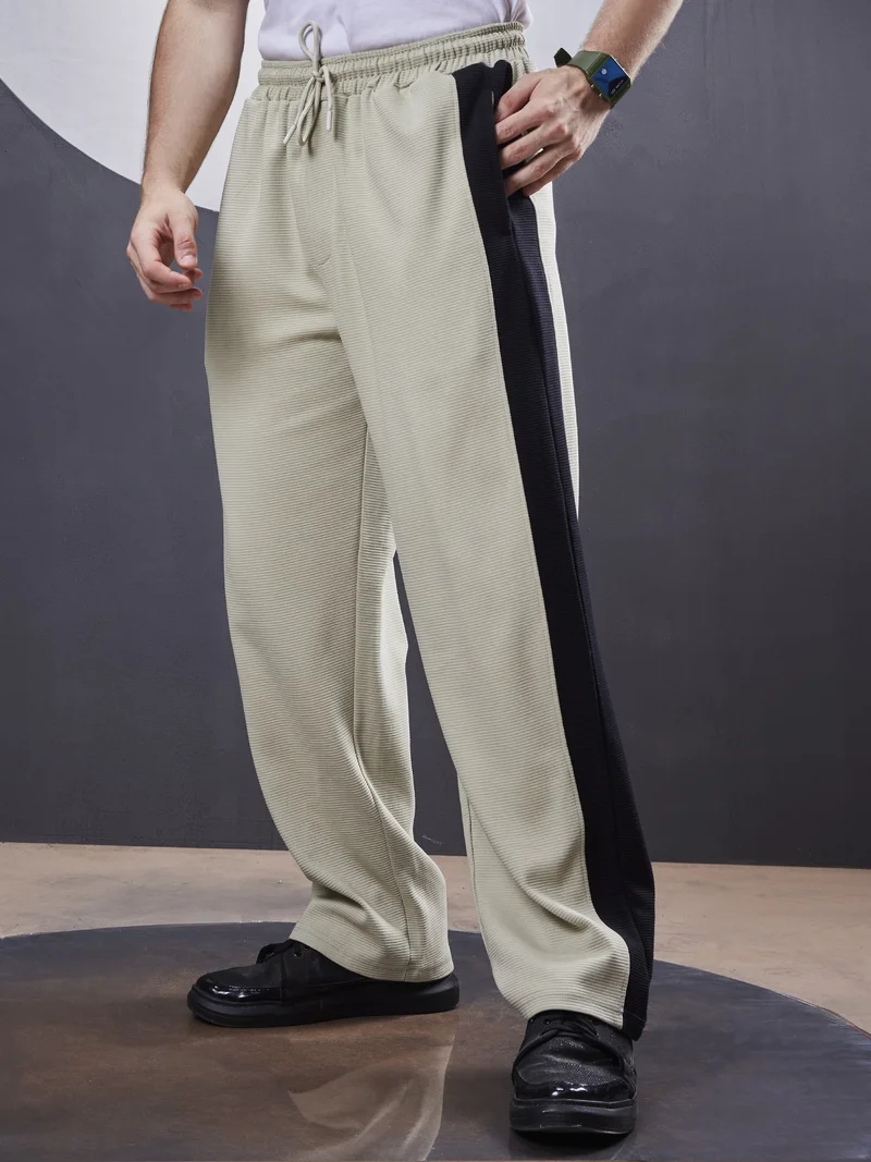 Maniac Maniac Mens ColorBlock Biscuit, Black Loopknit Trackpant