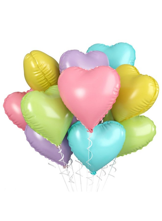 Biapian Pastel Heart Balloons, 10 Pcs Macaron Heart Shape - 18inch Pastel Pink Purple Green Teal Yellow Foil Valentines Balloons for Kids Candy Birthday Wedding Baby Shower Decoration - Image 1