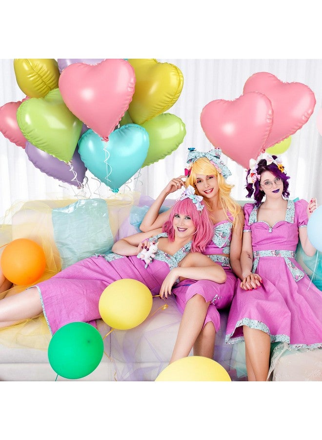 Biapian Pastel Heart Balloons, 10 Pcs Macaron Heart Shape - 18inch Pastel Pink Purple Green Teal Yellow Foil Valentines Balloons for Kids Candy Birthday Wedding Baby Shower Decoration - Image 4