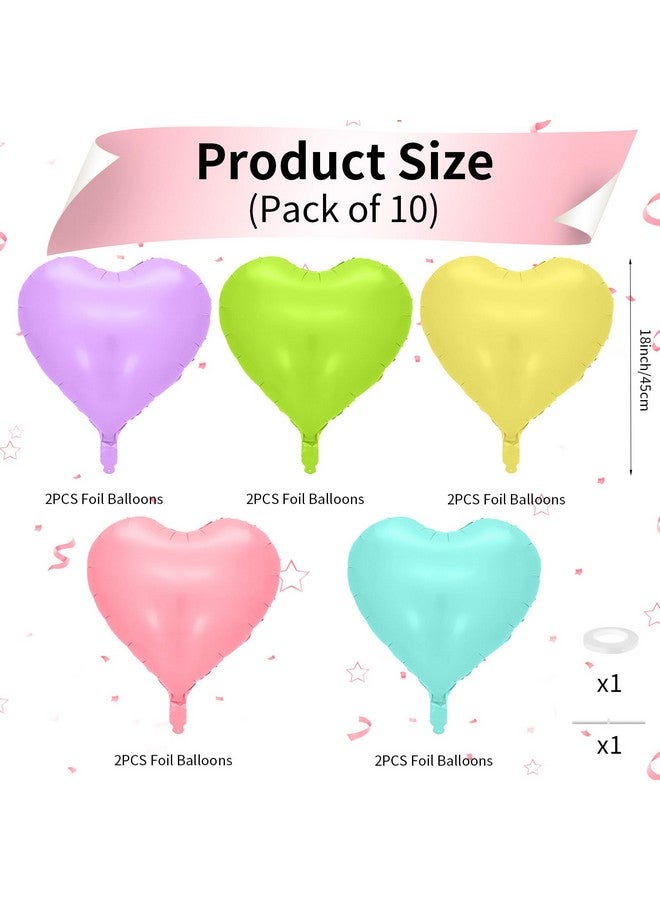 Biapian Pastel Heart Balloons, 10 Pcs Macaron Heart Shape - 18inch Pastel Pink Purple Green Teal Yellow Foil Valentines Balloons for Kids Candy Birthday Wedding Baby Shower Decoration - Image 2