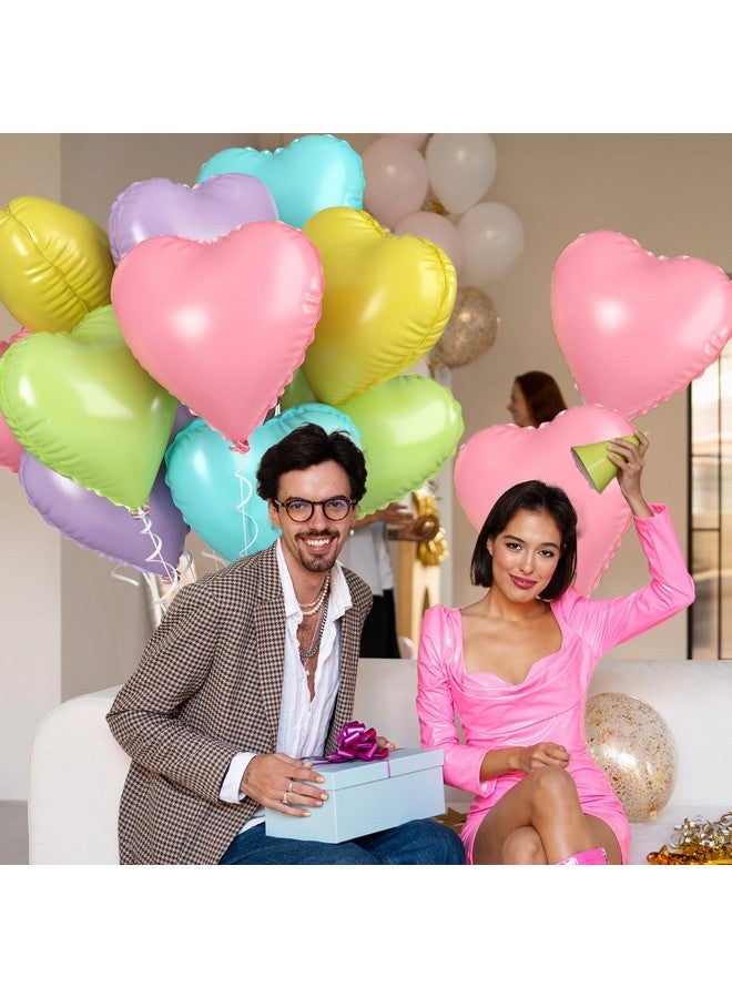 Biapian Pastel Heart Balloons, 10 Pcs Macaron Heart Shape - 18inch Pastel Pink Purple Green Teal Yellow Foil Valentines Balloons for Kids Candy Birthday Wedding Baby Shower Decoration - Image 5