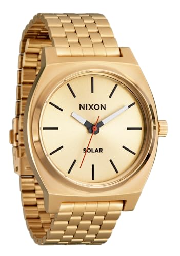 NIXON Time Teller Solar A1369 All GoldBlack 100m Water Resistant Mens Analog Solar Powered Fashion Watch 405mm Watch Face 20mm 5 Link Stainless Steel Band - Image 1
