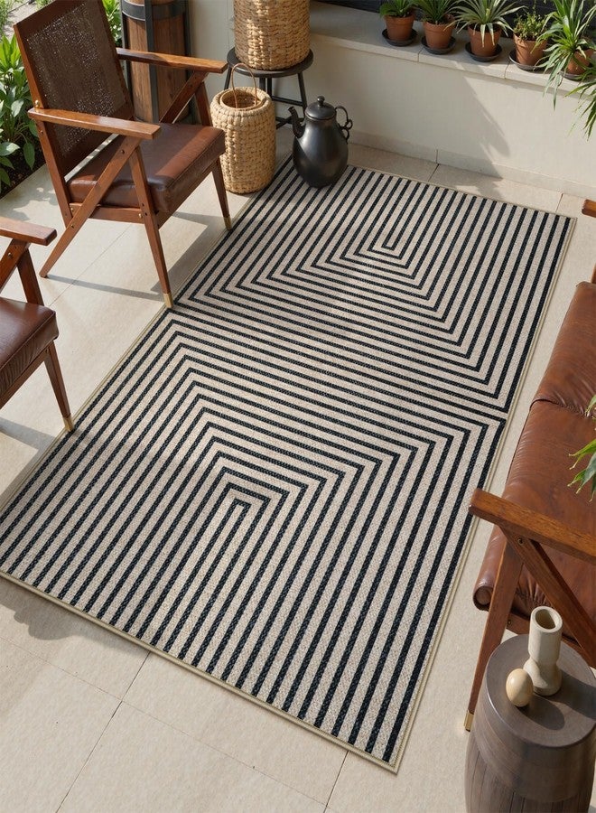 Collive 3x5 Easy Jute Outdoor Entryway Rug, Washable Modern Geometric Indoor Carpet Black Neutral Small Area Rugs, Non Slip Woven Kitchen Mats for Entrance Bedroom Kids Room Patio Decor - Image 2